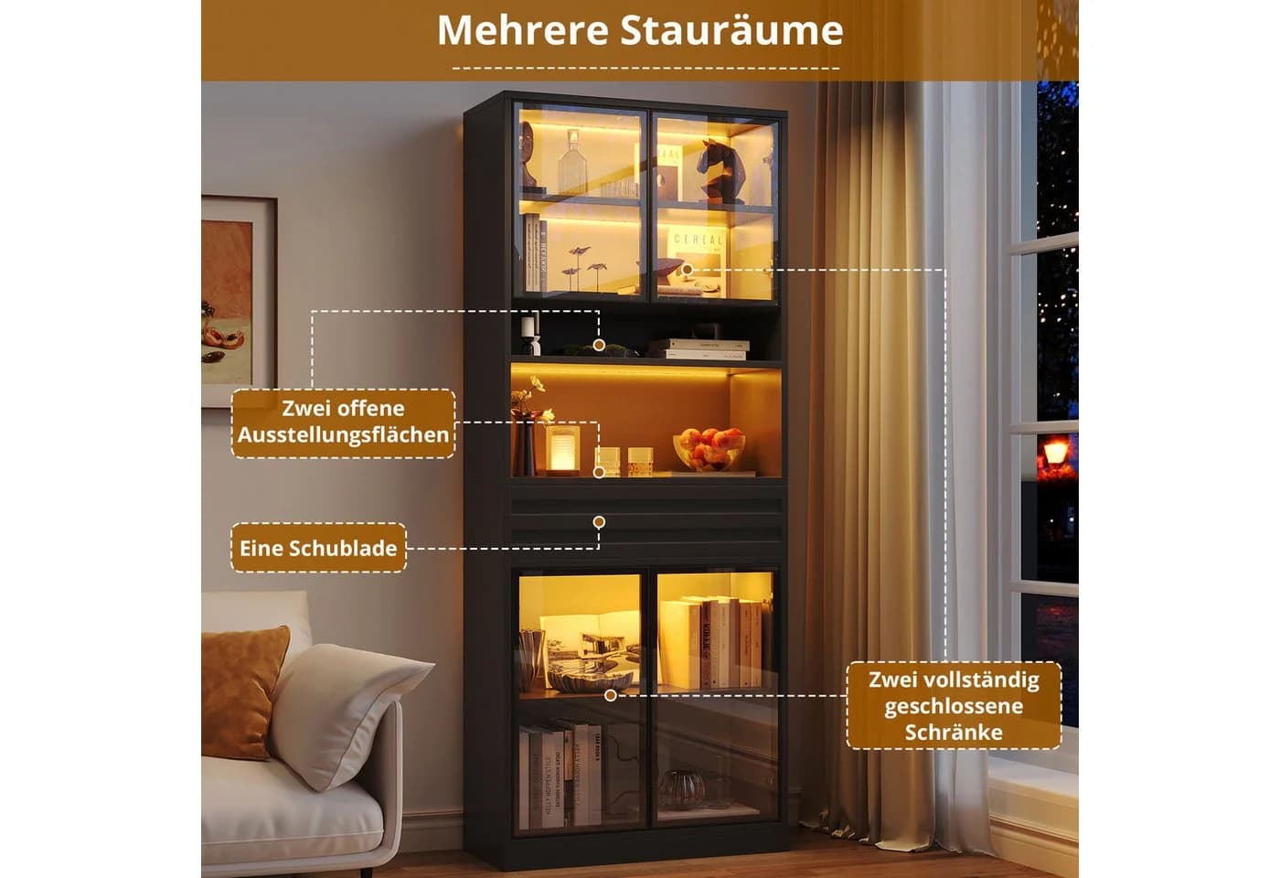 Merax Glasvitrine mit RGB LED-Beleuchtung und App-Steuerung - Bild 4