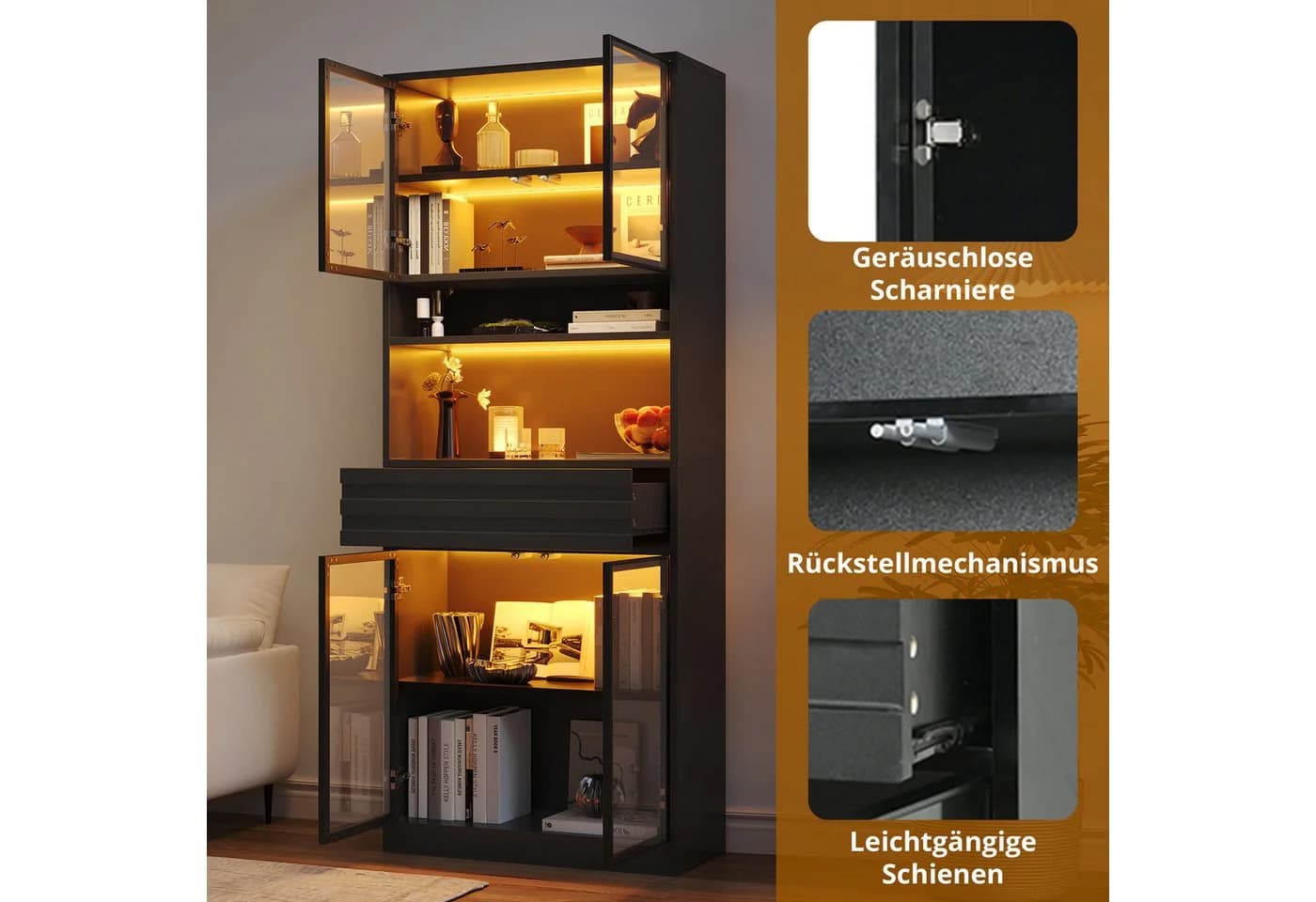 Merax Glasvitrine mit RGB LED-Beleuchtung und App-Steuerung - Bild 5