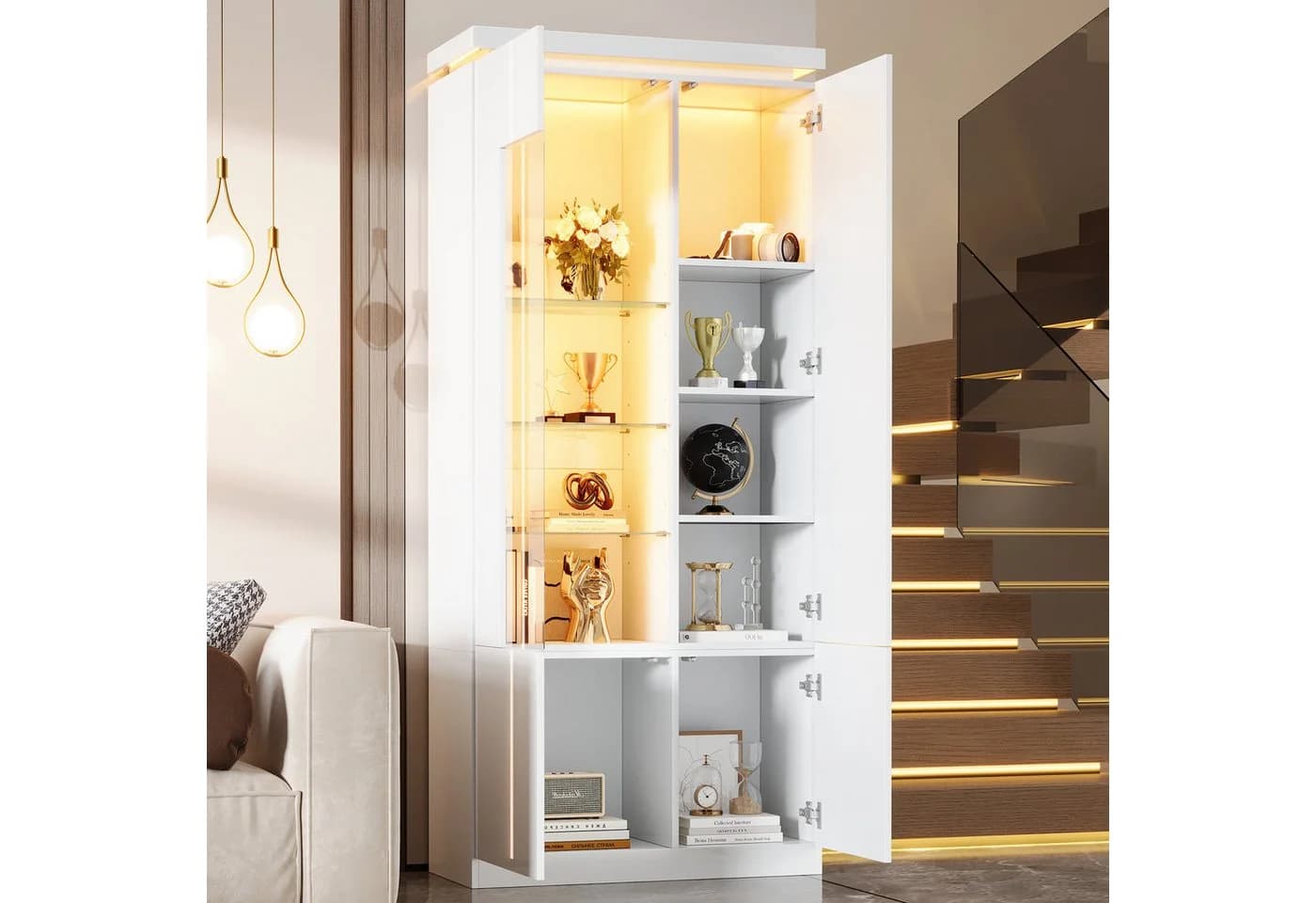Merax Standvitrine mit LED-Beleuchtung und Hochglanzfront