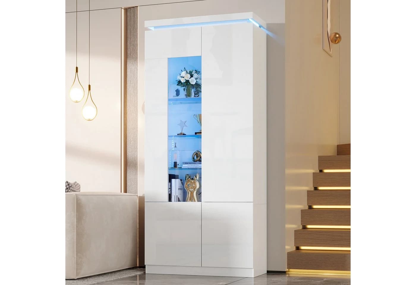 Merax Standvitrine mit LED-Beleuchtung und Hochglanzfront - Bild 4