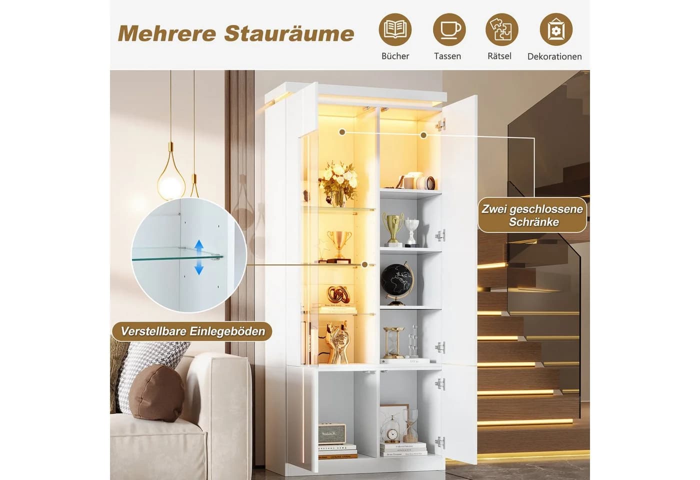 Merax Standvitrine mit LED-Beleuchtung und Hochglanzfront - Bild 5