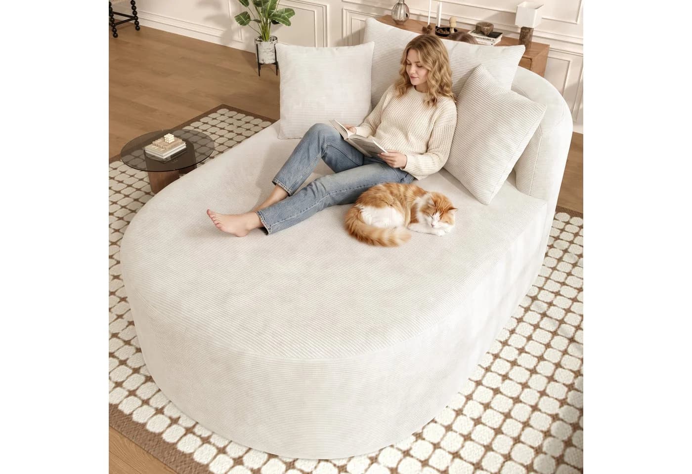 Merax Ovaler Relaxsessel Cord Beige/Grau/Grün Multifunktionaler Loungesessel - Bild 2