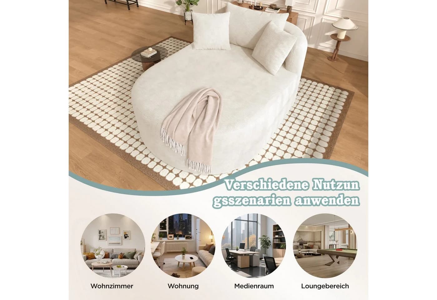 Merax Ovaler Relaxsessel Cord Beige/Grau/Grün Multifunktionaler Loungesessel - Bild 4