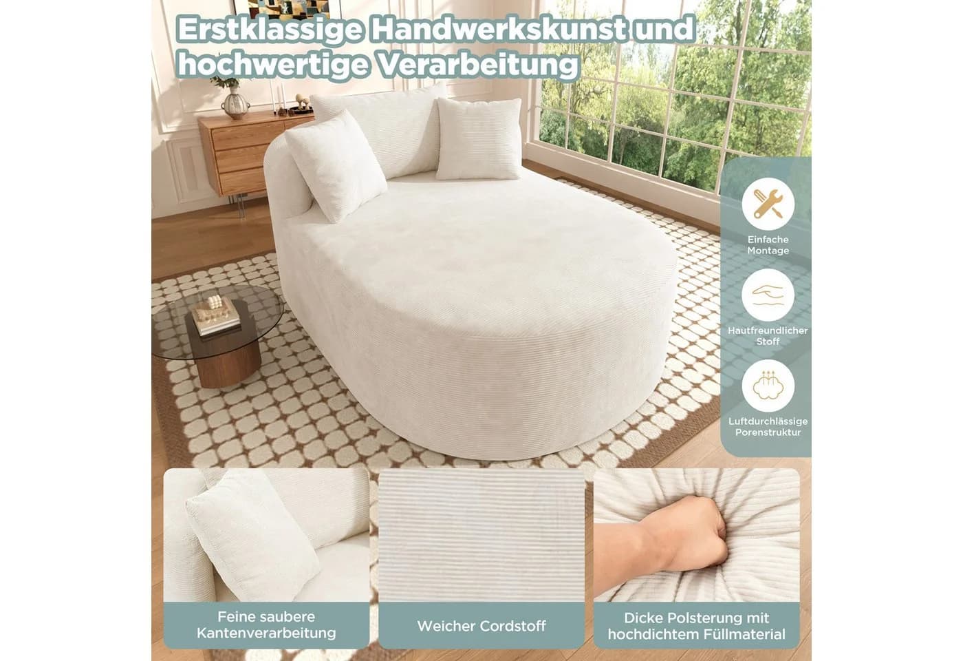 Merax Ovaler Relaxsessel Cord Beige/Grau/Grün Multifunktionaler Loungesessel - Bild 5