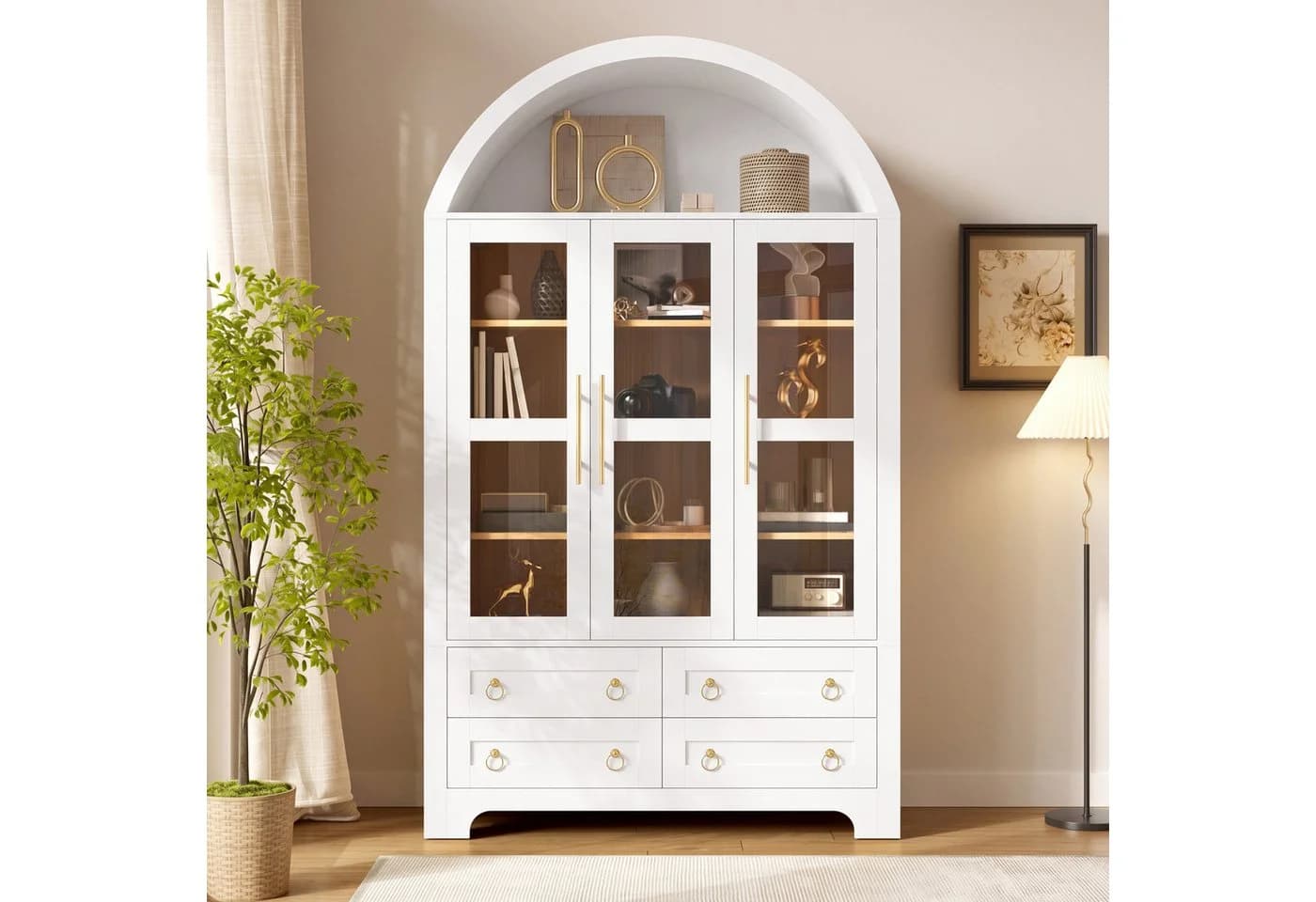Merax Hochschrank mit 3 Glastüren und 4 Schubladen - Bild 3