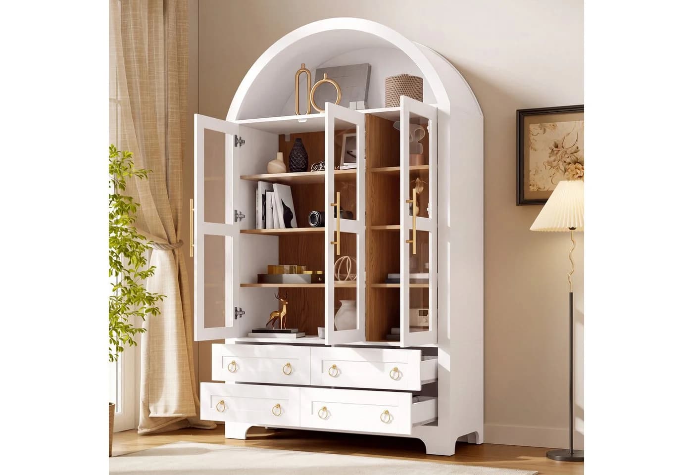 Merax Hochschrank mit 3 Glastüren und 4 Schubladen - Bild 4