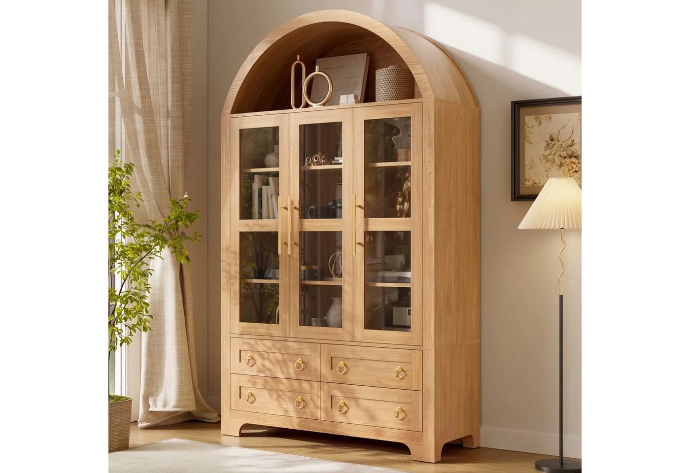 Merax Hochschrank mit 3 Glastüren, 4 Schubladen & Rundbogen-Fach - Bild 2