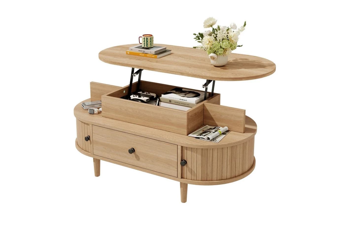 Merax Couchtisch Oval mit hydraulischer Hubplatte und Stauraum - Bild 2