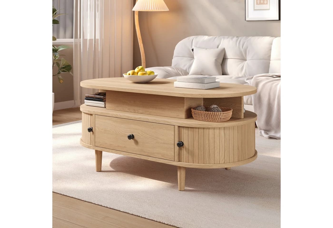 Merax Couchtisch Oval mit hydraulischer Hubplatte und Stauraum - Bild 3