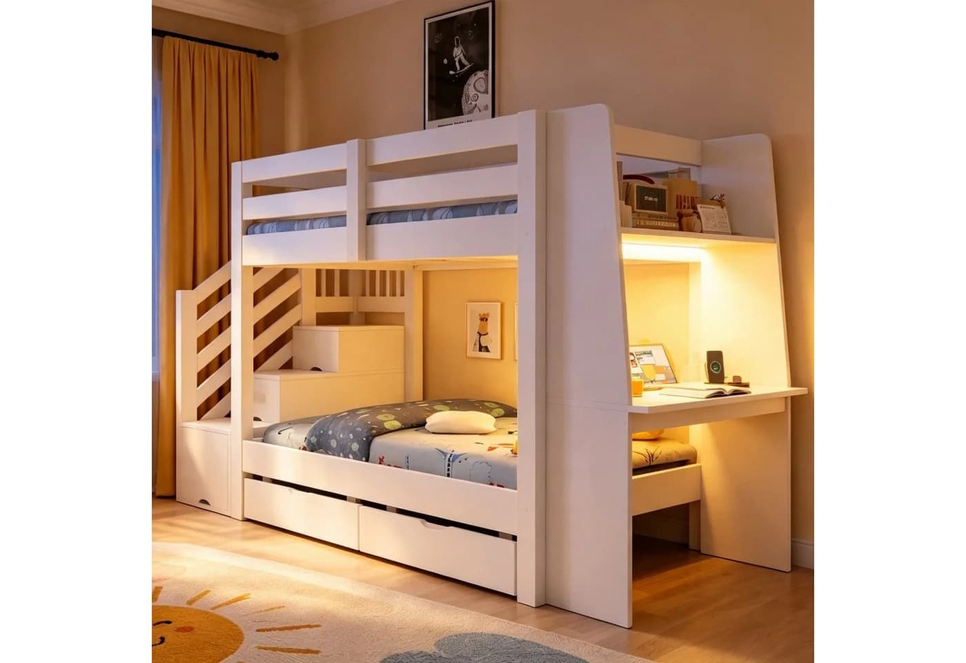 Merax Etagenbett 90x200cm mit LED-Beleuchtung und Steckdose