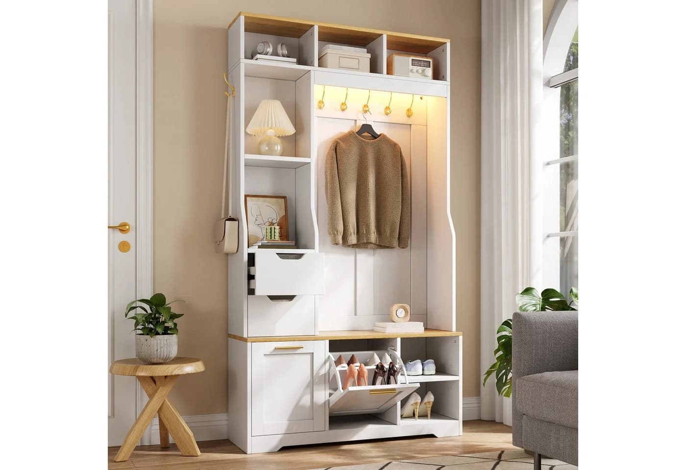 Merax Flurgarderobe mit LED-Beleuchtung und Sitzbank - Bild 3