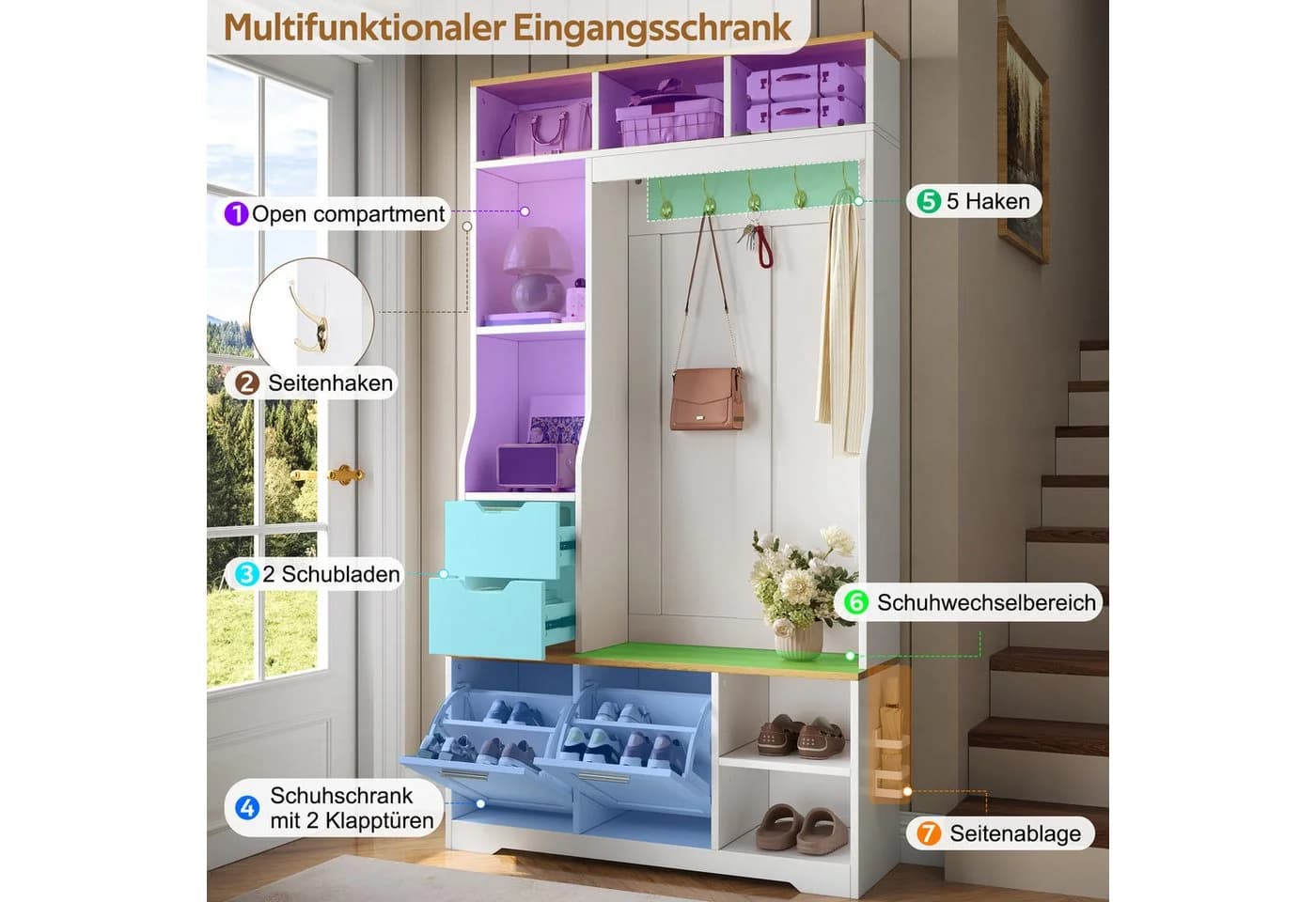 Merax Flurgarderobe mit LED-Beleuchtung und Sitzbank - Bild 5