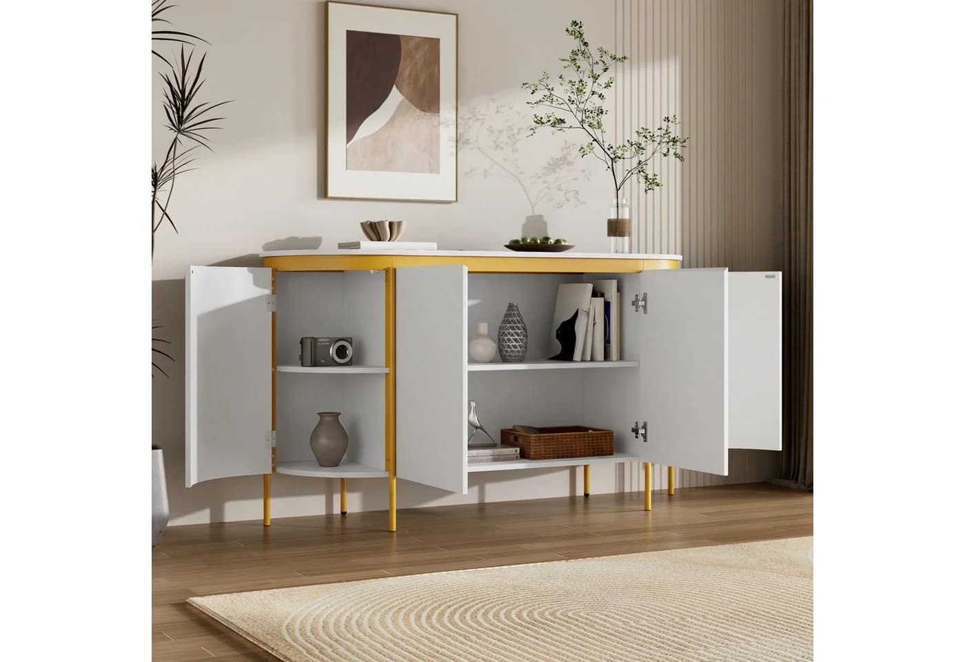 Merax Sideboard Weiß Ovale Form Riffeloptik