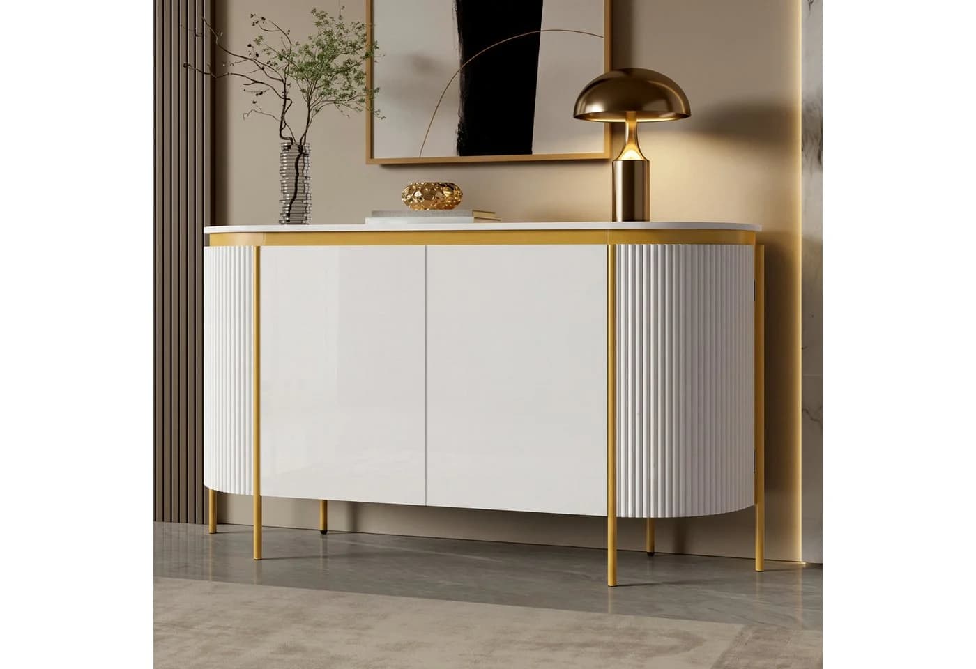 Merax Sideboard Weiß Ovale Form Riffeloptik - Bild 2