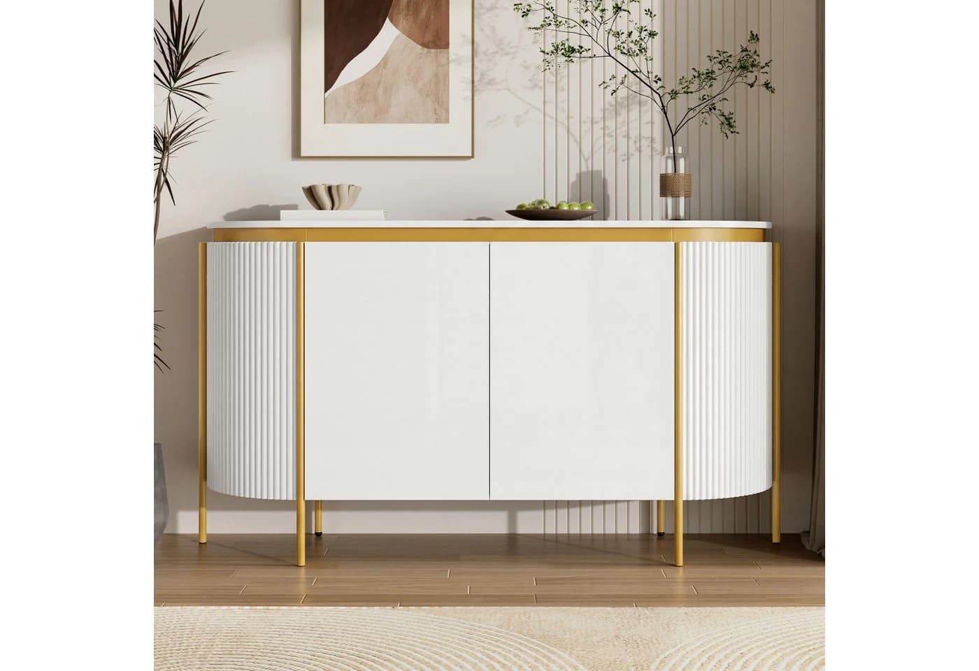Merax Sideboard Weiß Ovale Form Riffeloptik - Bild 3