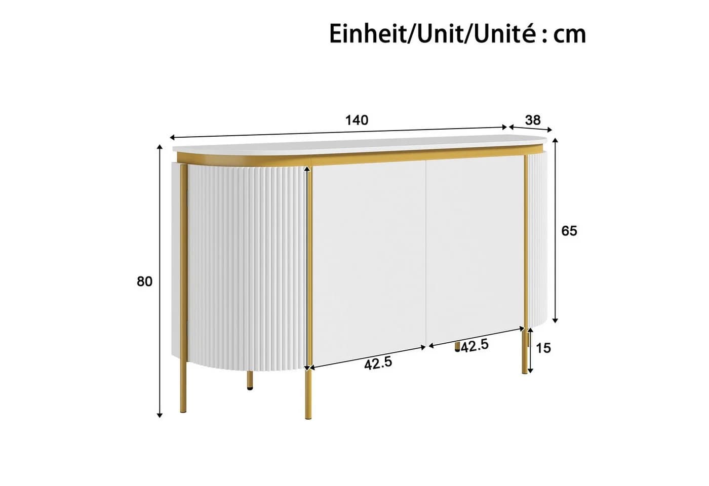 Merax Sideboard Weiß Ovale Form Riffeloptik - Bild 5