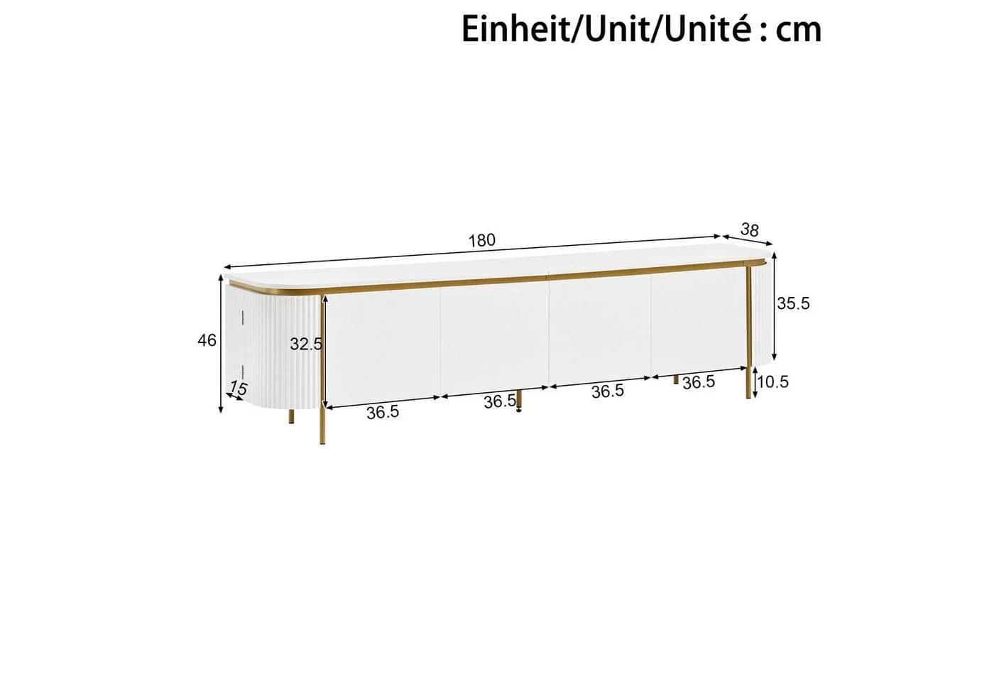 Merax TV Lowboard 180 cm Weiß Schwarz Riffeloptik Grifflose Türen - Bild 5