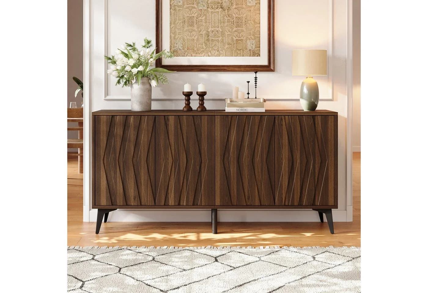 Merax Sideboard 140 cm Walnussholz Optic 4 Türen Soft-Close - Bild 3