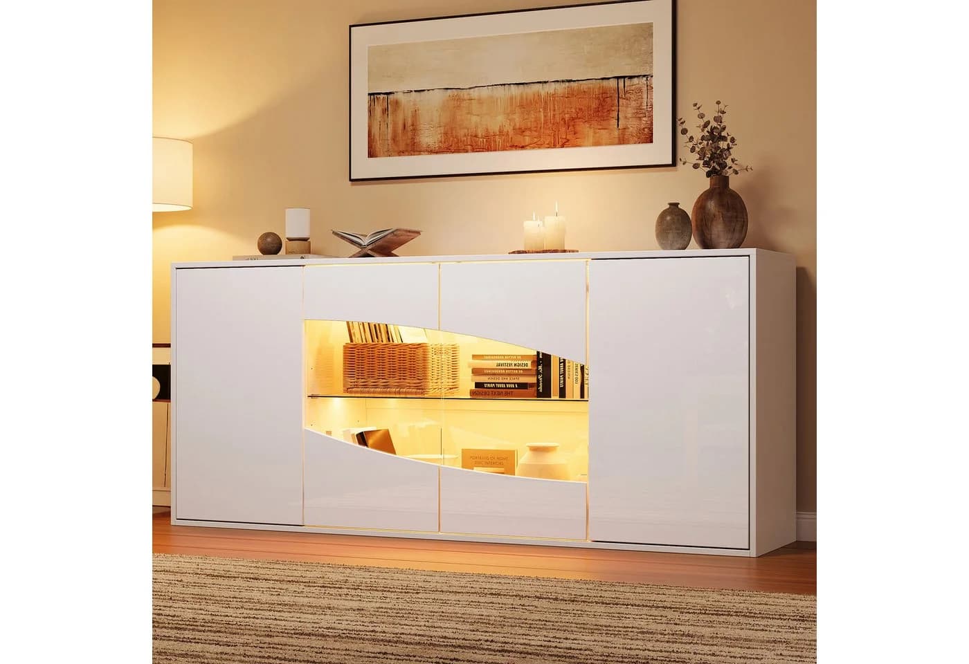 Merax Sideboard Weiß Hochglanz mit LED Beleuchtung und Push-to-Open - Bild 2