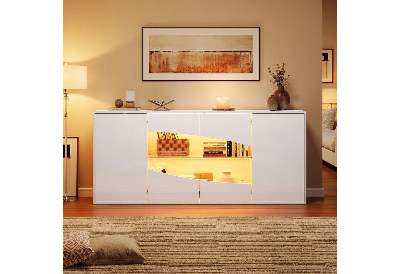 Merax Sideboard Weiß Hochglanz mit LED Beleuchtung und Push-to-Open - Bild 3