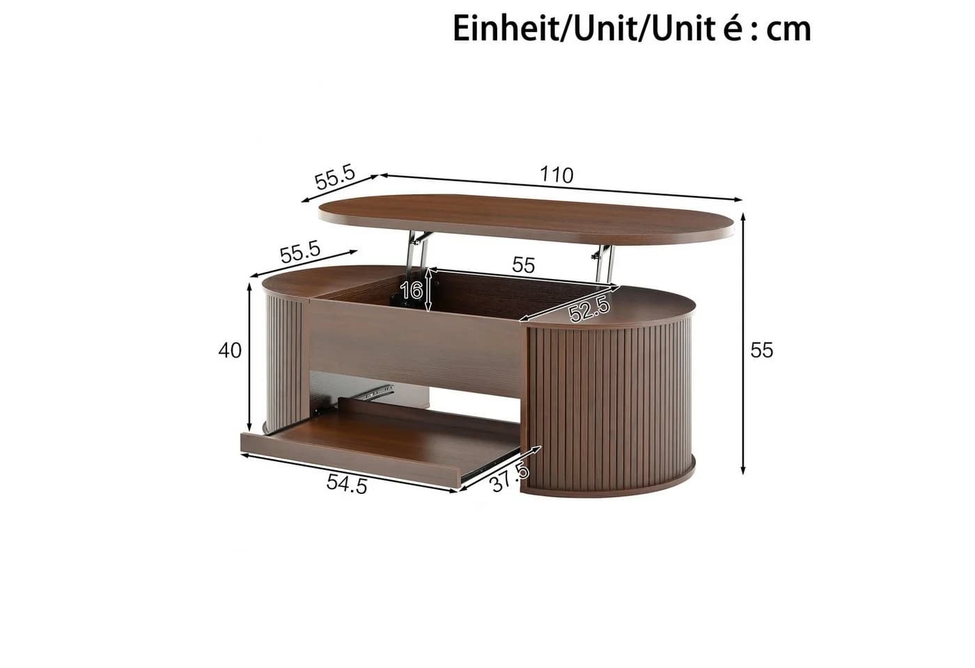 Merax Couchtisch höhenverstellbar mit gebogenen Holzseiten - Bild 5