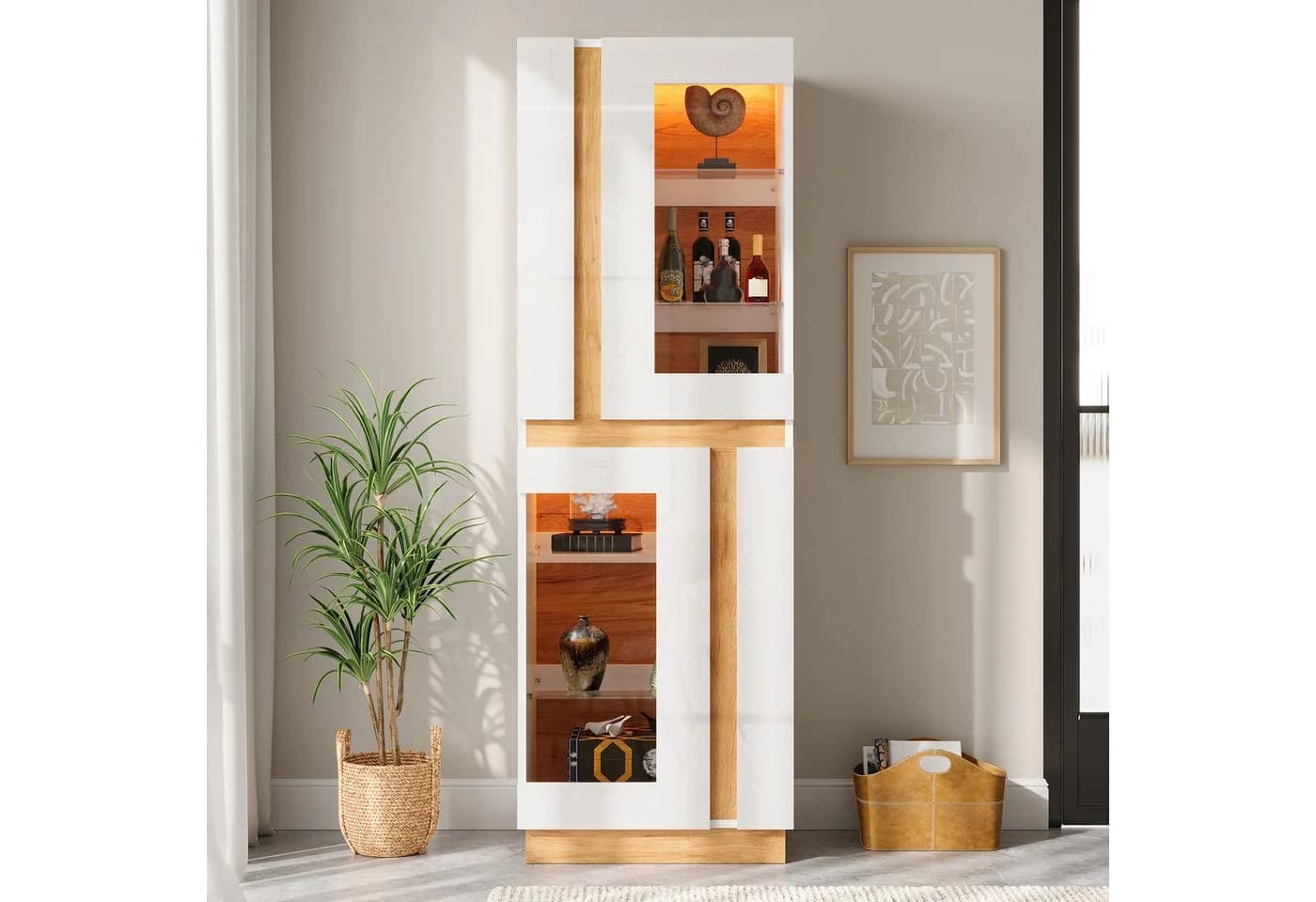 Merax Vitrinenschrank mit LED-Beleuchtung & APP-Steuerung, Weiß - Bild 3