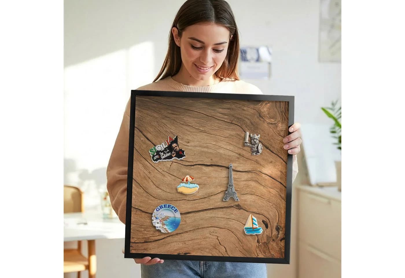 Tulup Magnettafel Braun Schwarz Rahmen Holzmaserung