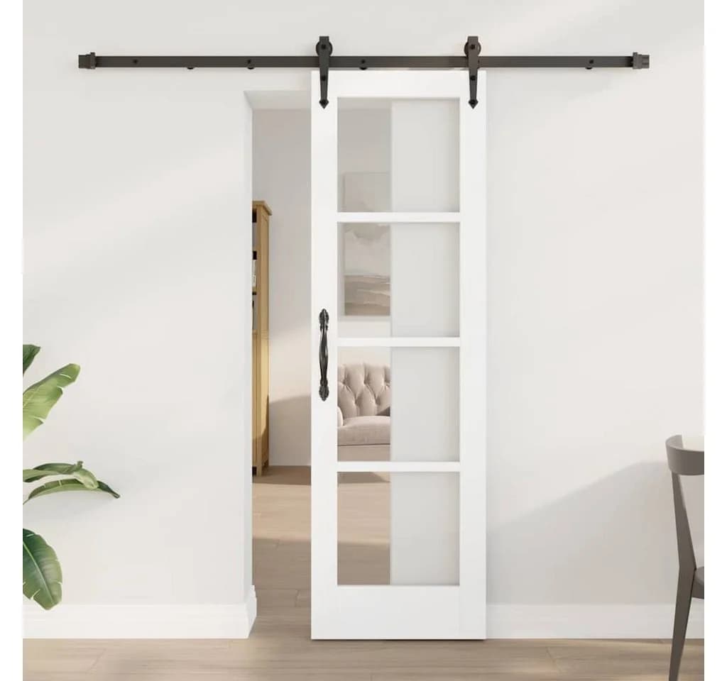 furnicato Schiebetür Massivholz Glas Weiß Schwarz - Bild 2