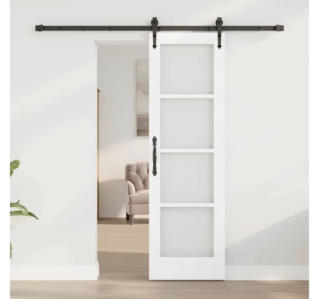 furnicato Schiebetür Massivholz Glas Weiß Schwarz - Bild 3