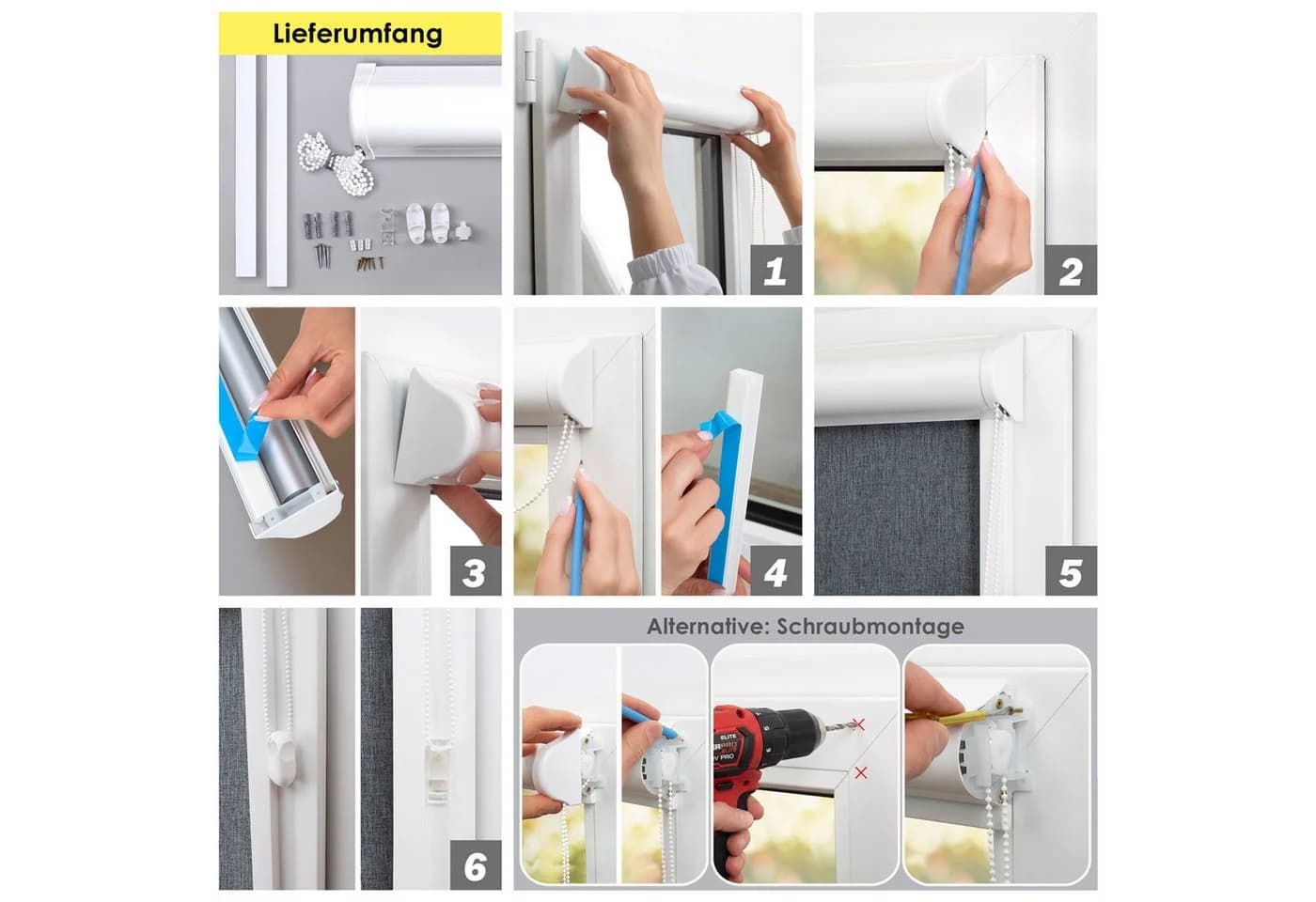 DomDeco Rollo Premium Blackout Thermo Kassettenrollo mit Seitenführung Weiß - Bild 5
