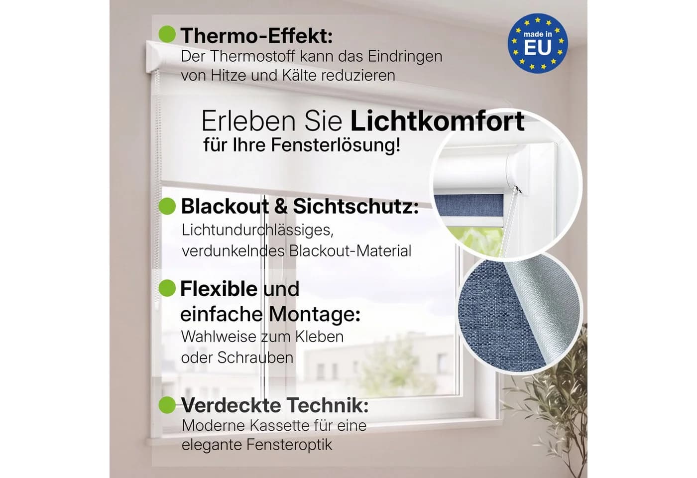 DomDeco Rollo Premium Blackout Thermo Kassettenrollo mit Seitenführung
