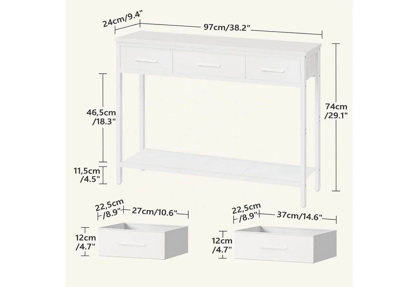 LuxusKollektion Konsolentisch mit 3 Schubladen schmal weiß - Bild 3