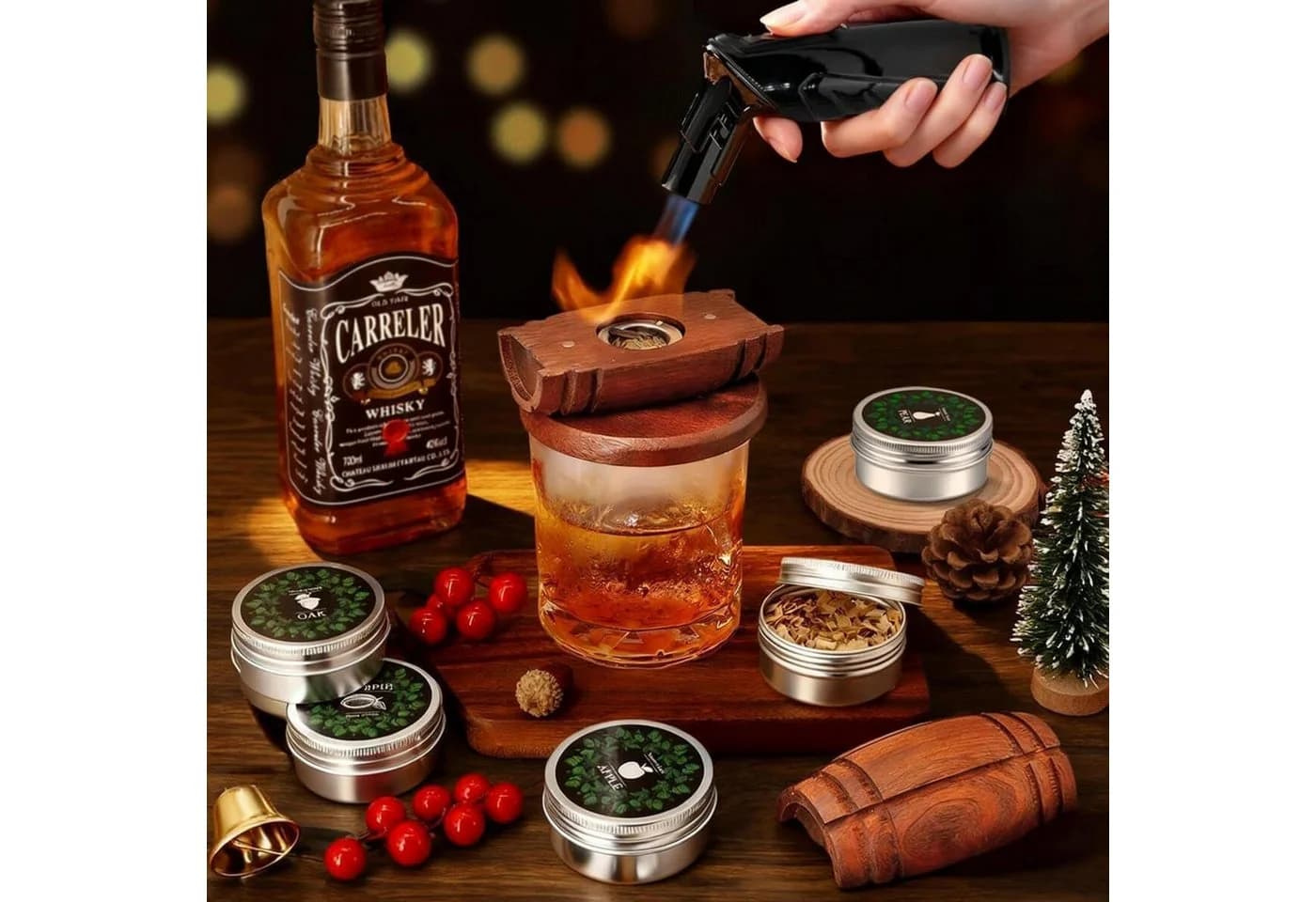 Whisky Räucher-Set mit Zubehör & Geschenkbox