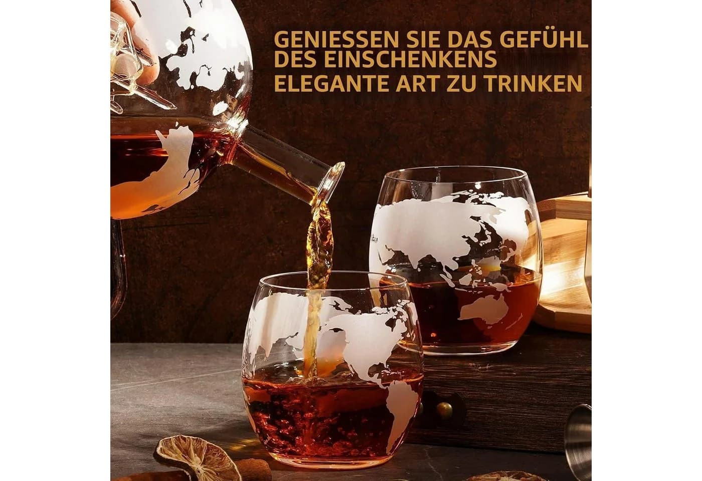 Luxus Dekanter Set Whiskey Globus 850ml mit 4 Gläsern & Zubehör - Bild 4