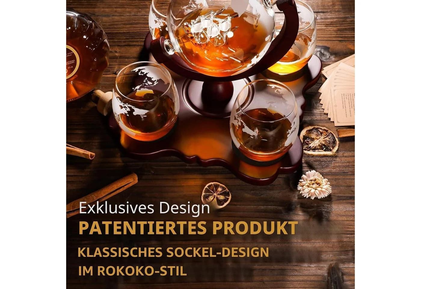 Luxus Dekanter Set Whiskey Globus 850ml mit 4 Gläsern & Zubehör - Bild 5