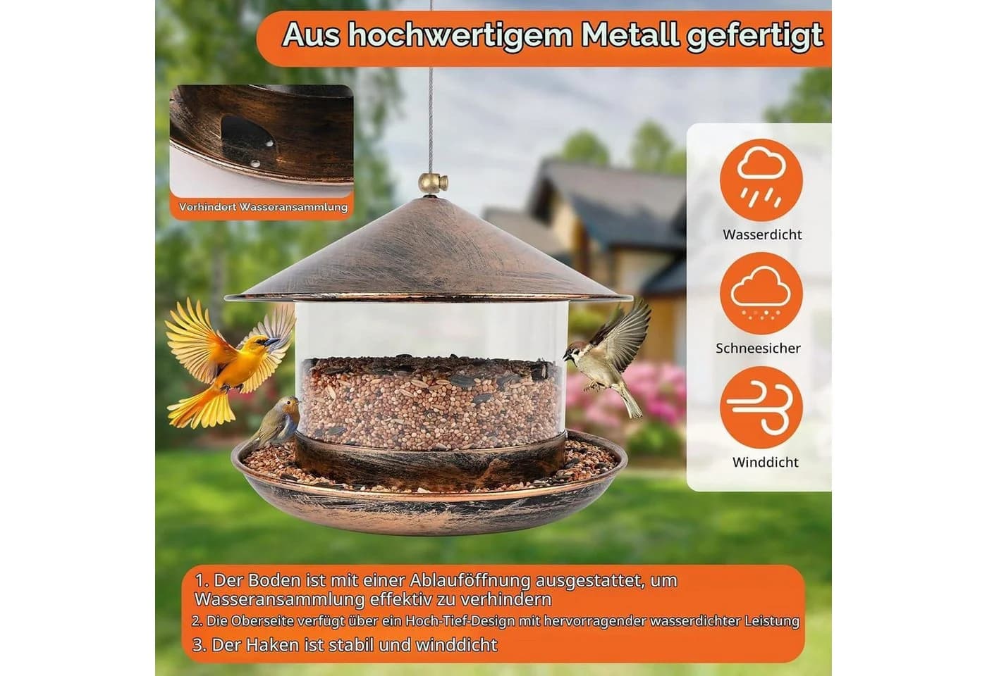 LuxusKollektion Vogelhaus Hängend Metall Wetterfest Bronze - Bild 3