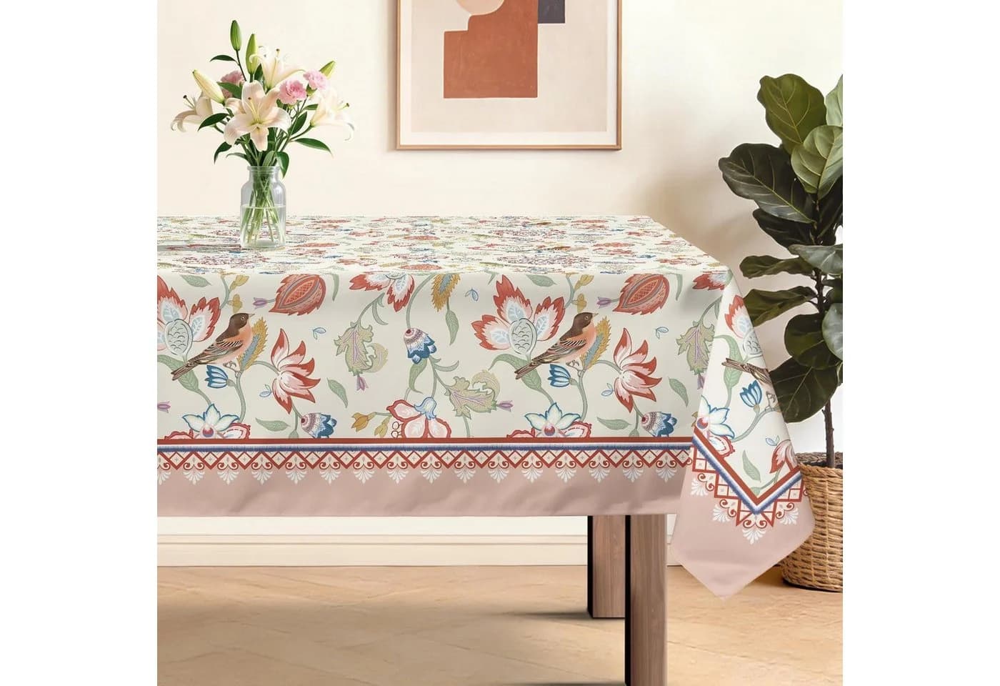 LuxusKollektion Tischdecke Blumen Rosa 140x180cm - Bild 2