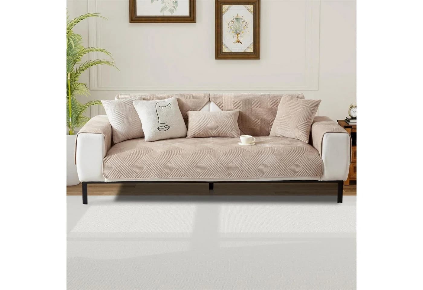 LuxusKollektion Samt Sofahusse Beige Vintage