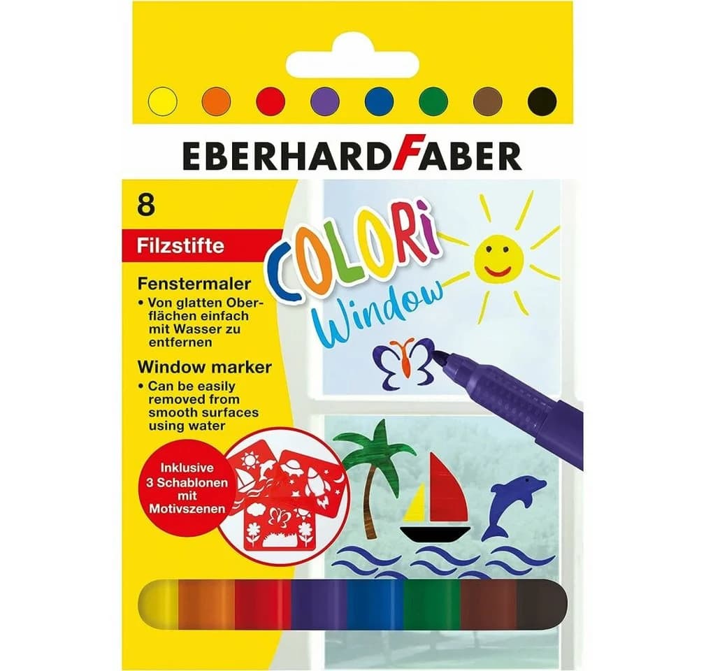 Eberhard Faber Window Marker 8er Set Bunt mit Schablonen
