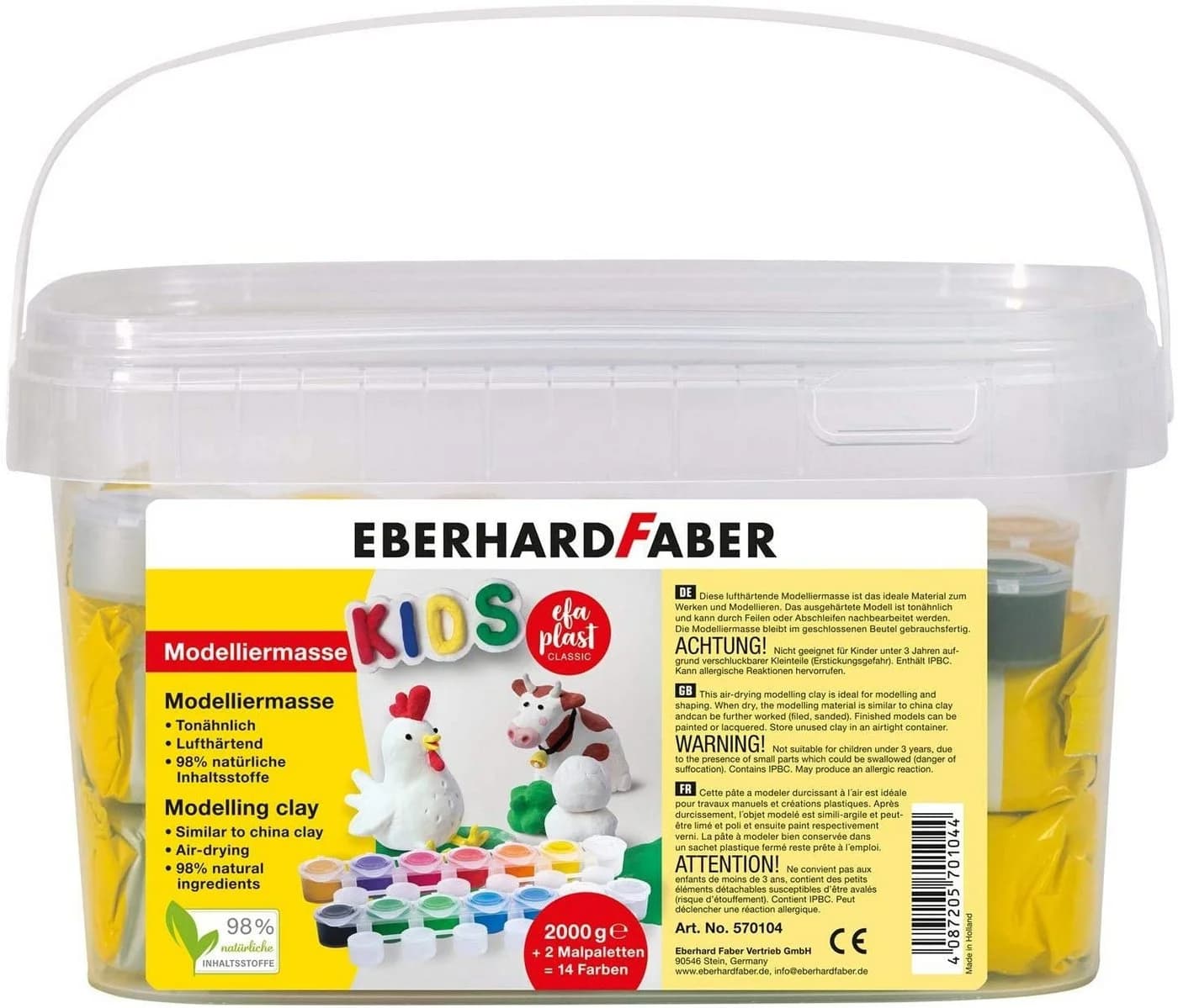 Eberhard Faber Modelliermasse EFA PLAST classic Kids 2kg Weiß 14 Farben Spar-Set - Bild 2