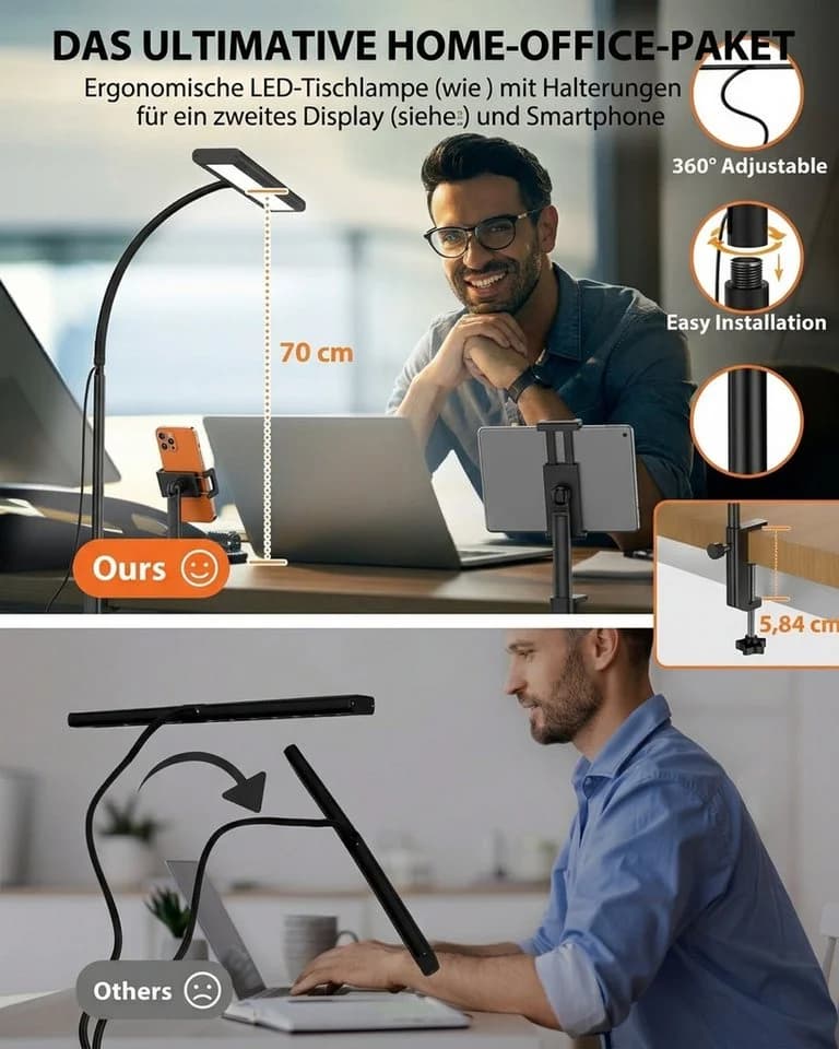 iFalarila LED Schreibtischlampe Schwarz Dimmbar USB - Bild 3