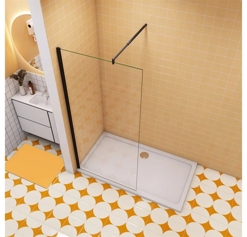 Duschparadies Duschwand 8mm Klarglas Schwarz 200cm Höhe