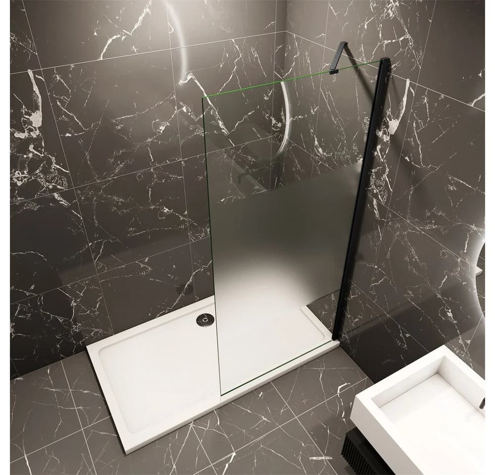 Duschparadies Duschwand 8mm Milchglas Streifen Schwarz Aluminium