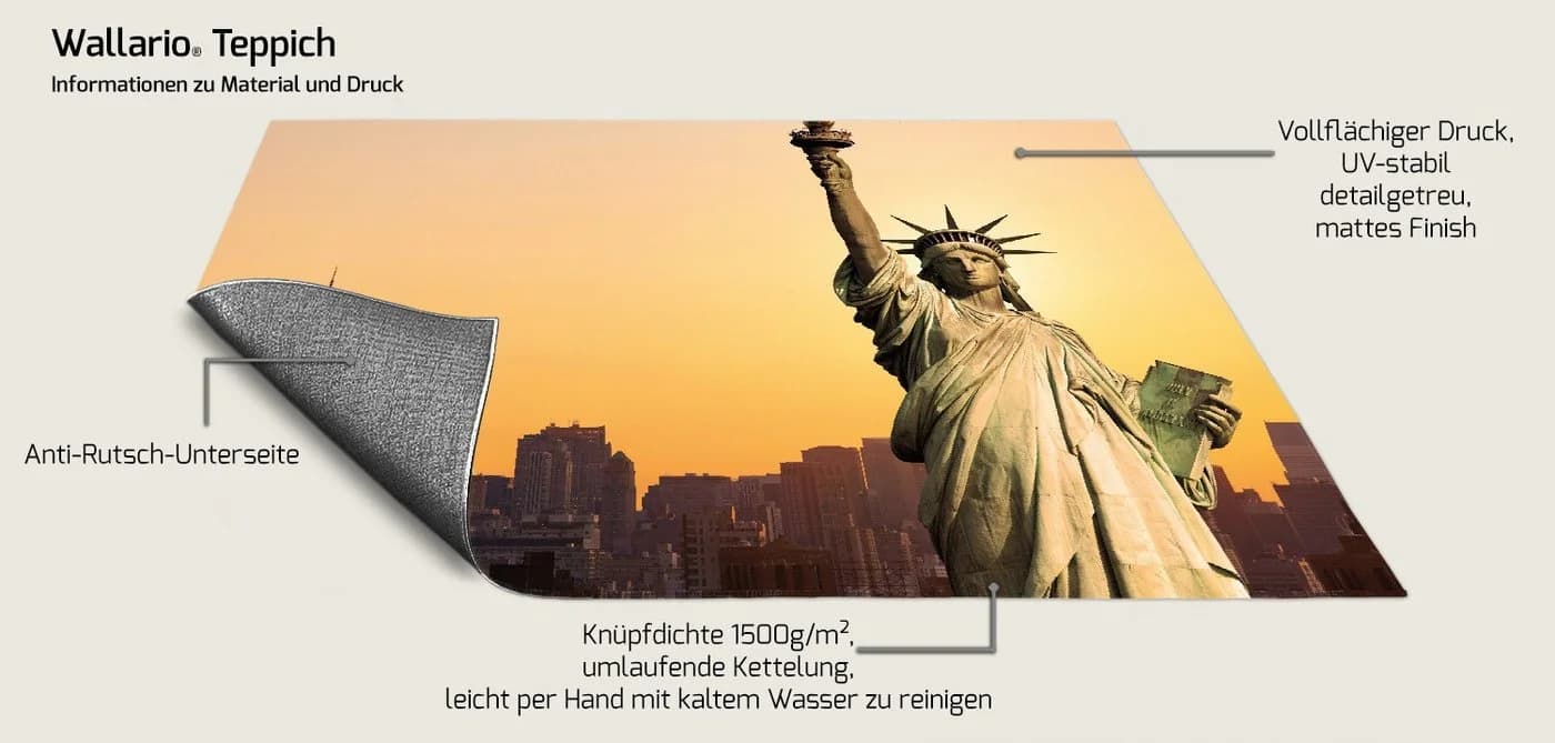 Wallario Teppich Freiheitsstatue New York Bunt Rechteckig - Bild 3