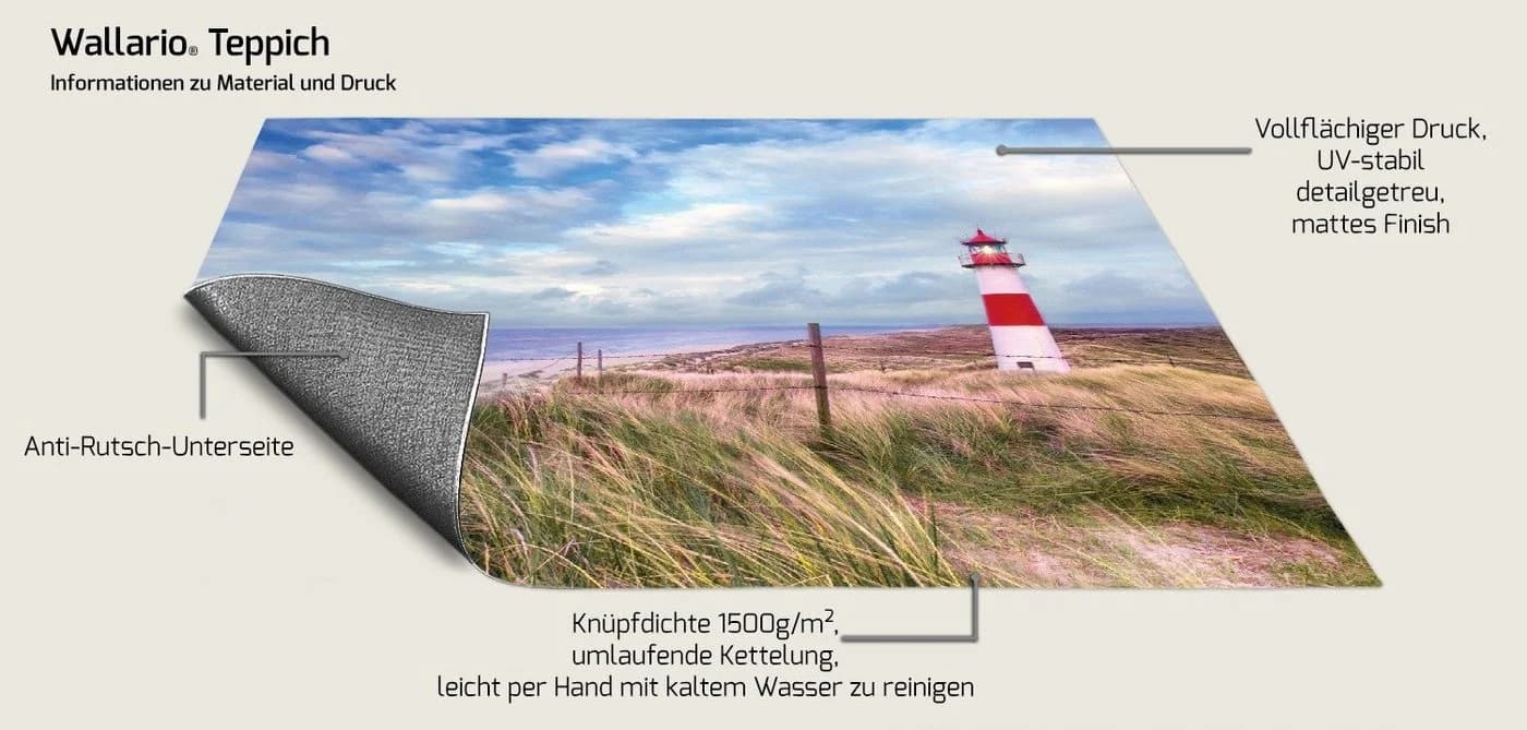 Wallario Teppich Leuchtturm am Strand von Sylt rechteckig rutschfest - Bild 3