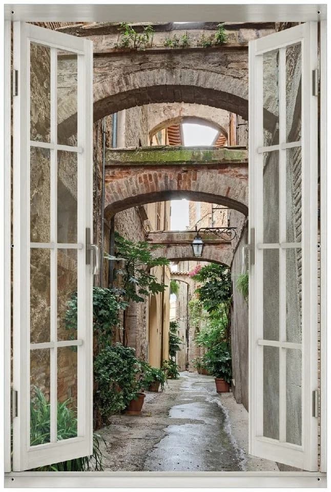 Wallario Sichtschutzzaunmatte Grüne italienische Gasse mit Bögen - Bild 2