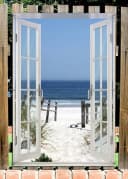 Wallario Sichtschutzzaunmatte Strand-Motiv mit Fenster-Illusion Bild 1