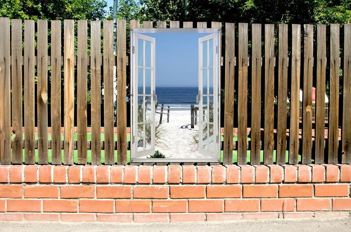 Wallario Sichtschutzzaunmatte Strand-Motiv mit Fenster-Illusion - Bild 3