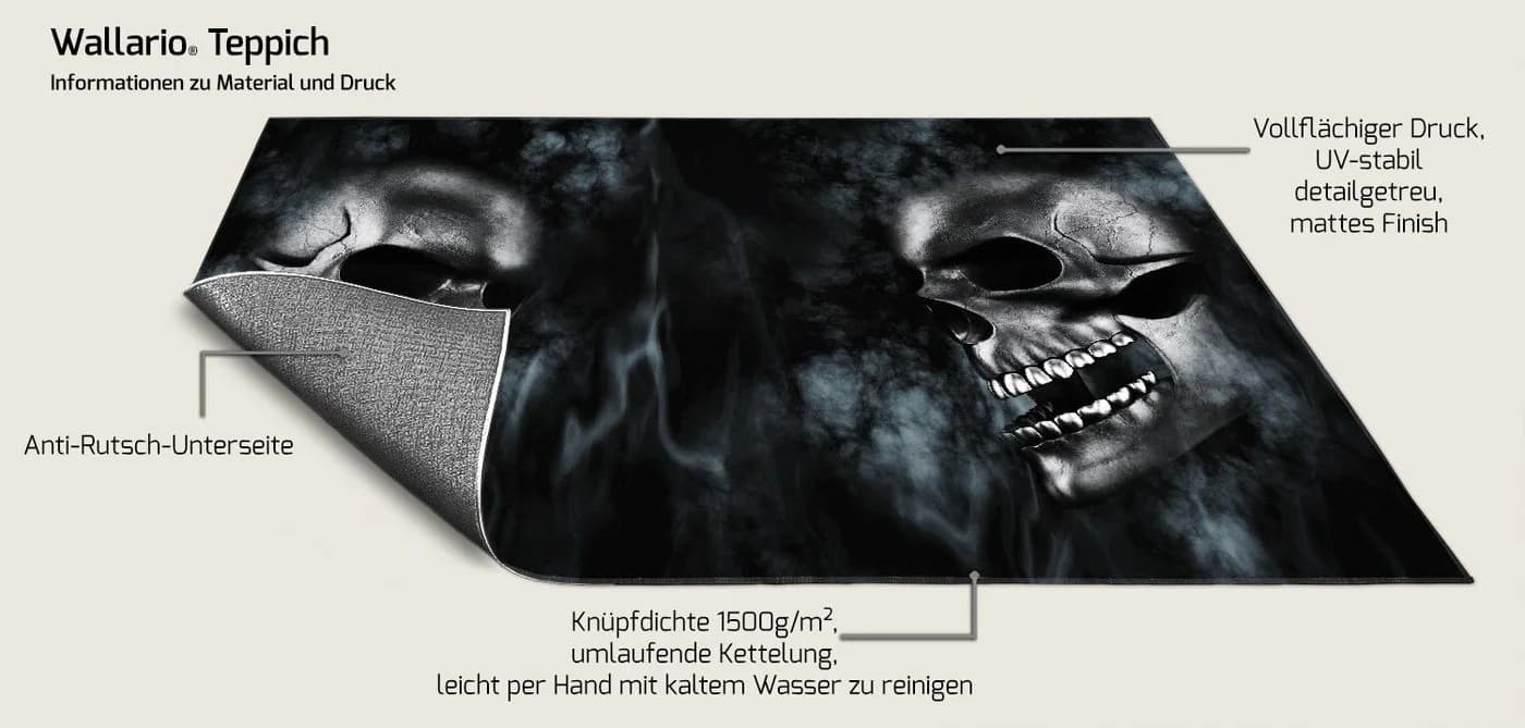 Wallario Teppich Rauchende Schädel Schwarz - Bild 3