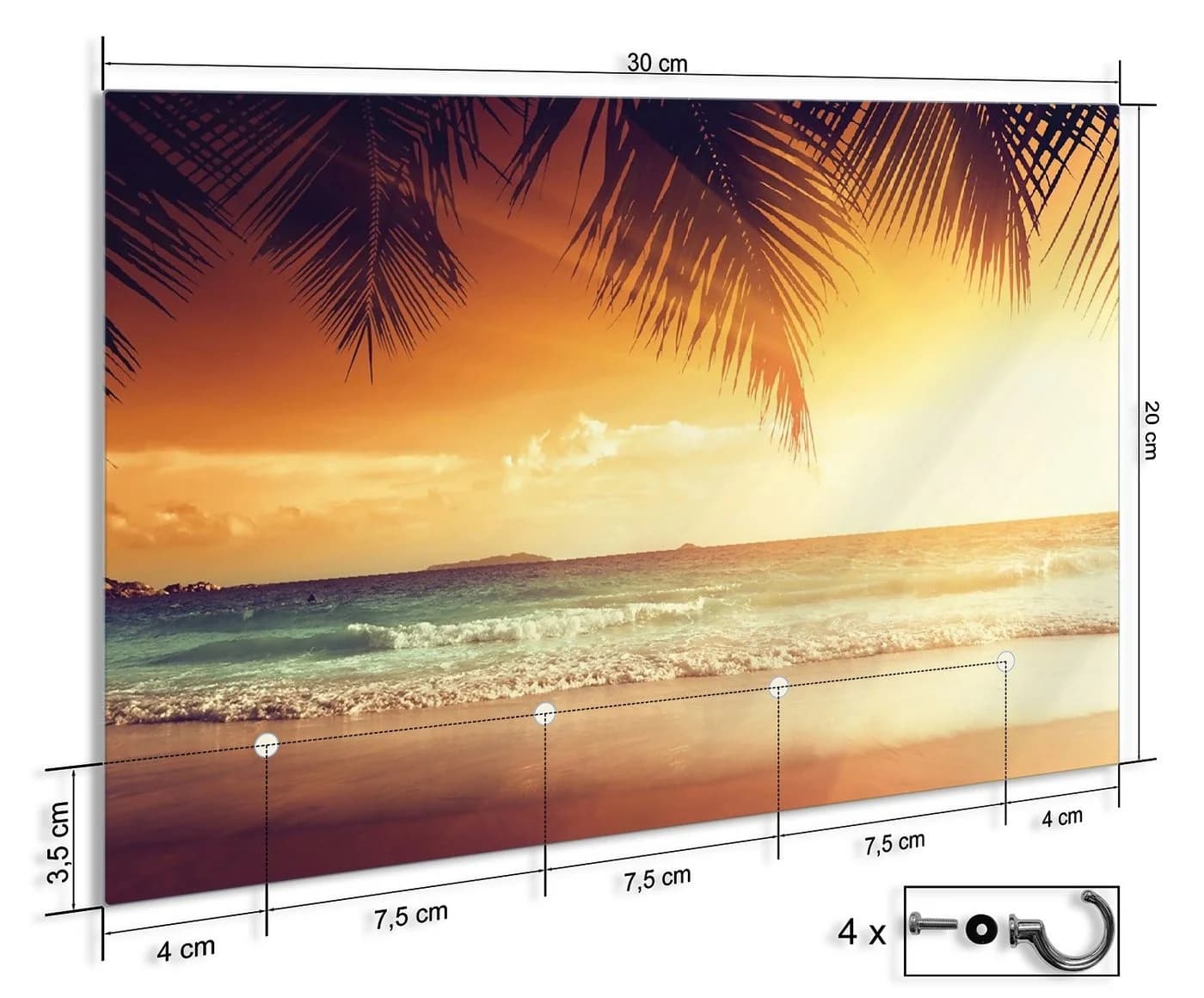 Wallario Schlüsselbrett Sonnenuntergang Karibik ESG-Sicherheitsglas